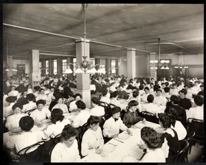 Women seated for a meal in the dining at the Metropolitan Life Insurance Co. at 23rd Street and Madison Avenue, New York